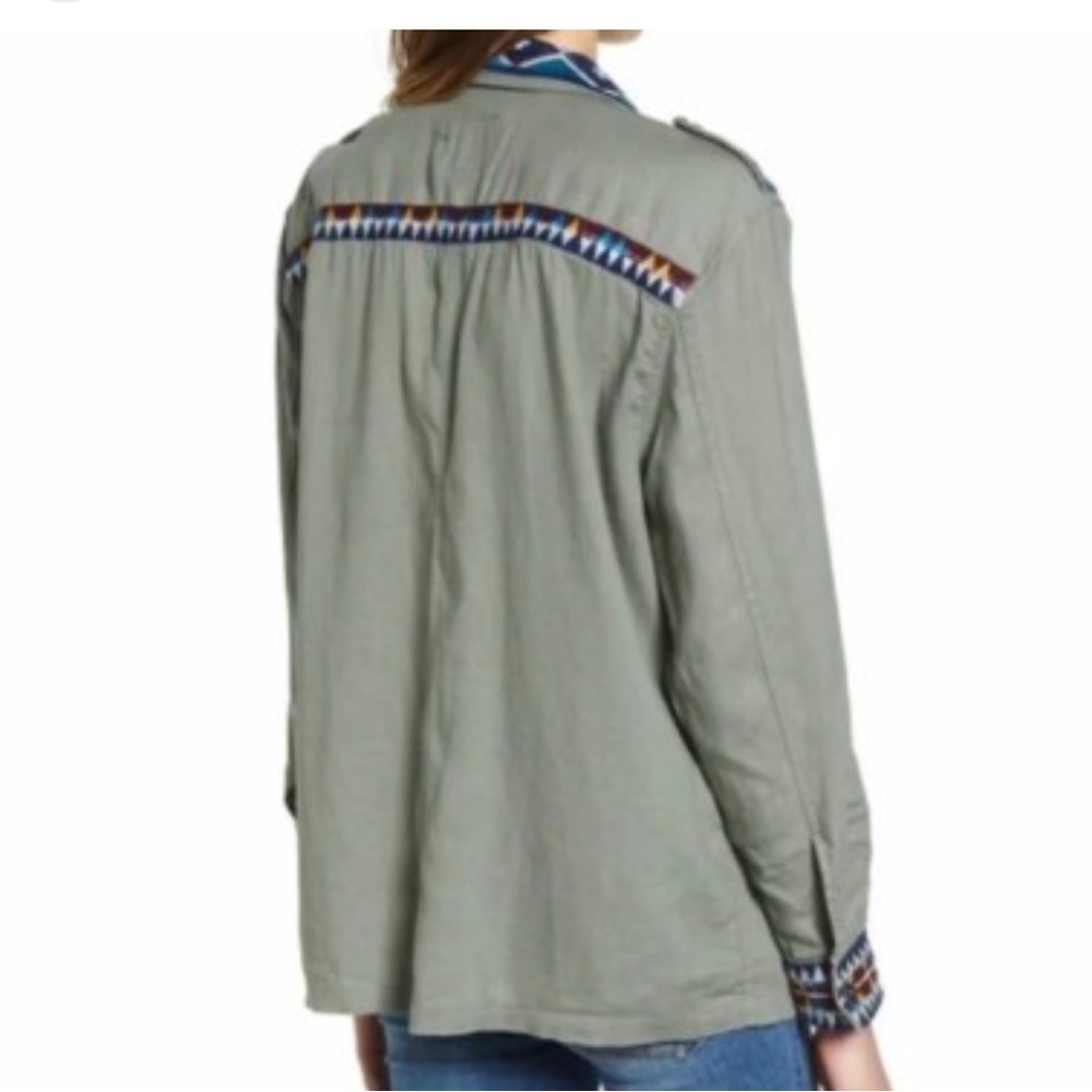 Rails Kona Linen Blend Sage green Embroidery button up blouse Shirt size XS - Picture 4 of 7